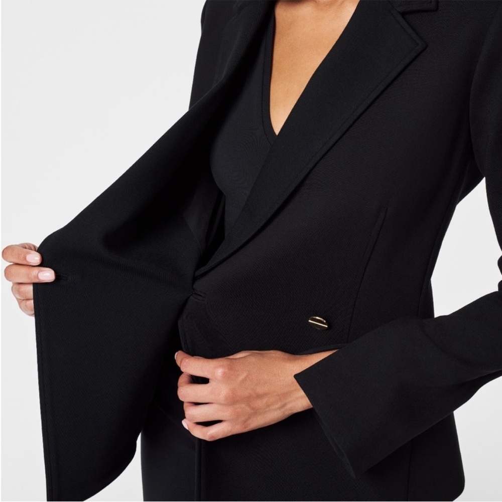 Spanx Jacket 1X Black The Perfect Blazer Ponte One Button Gold Asymmetrical XL - Picture 13 of 13